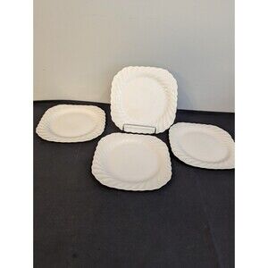 4 Johnson Brothers White Ironstone Square Swirl Salad Plates Fluted Rim England